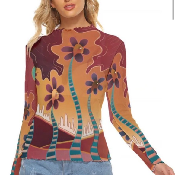 ALL AROUND ARTSY Fashion By Kira Bursky Botanical Mirage Mesh Shirt XS MSRP $50 - Picture 1 of 3